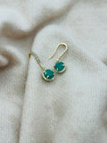 14K Emerald and Diamond Halo Drop Earrings