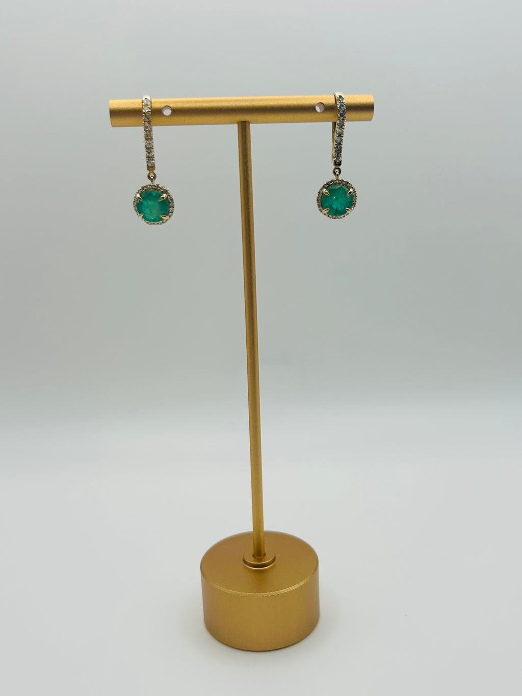 14K Emerald and Diamond Halo Drop Earrings