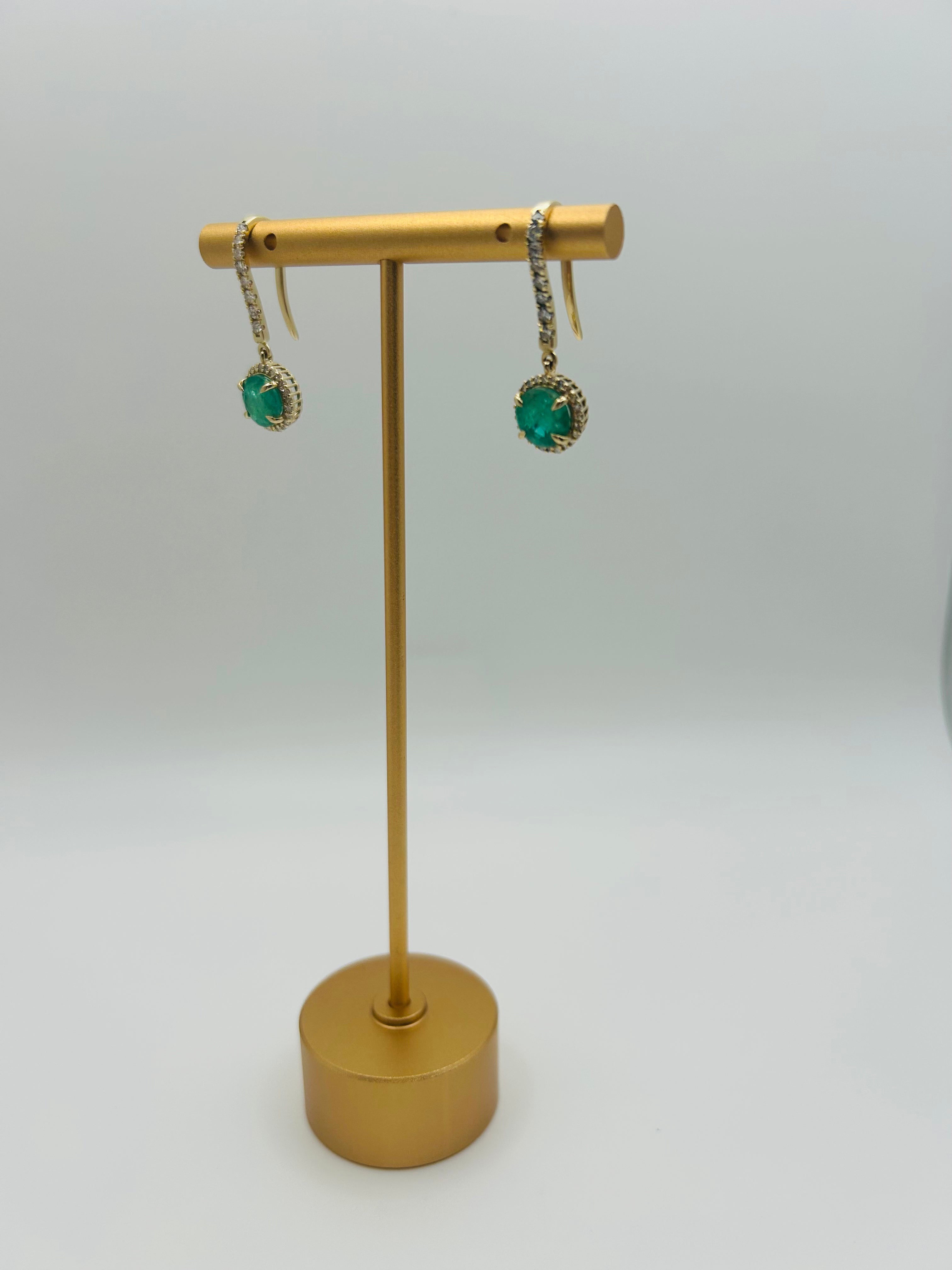 14K Emerald and Diamond Halo Drop Earrings