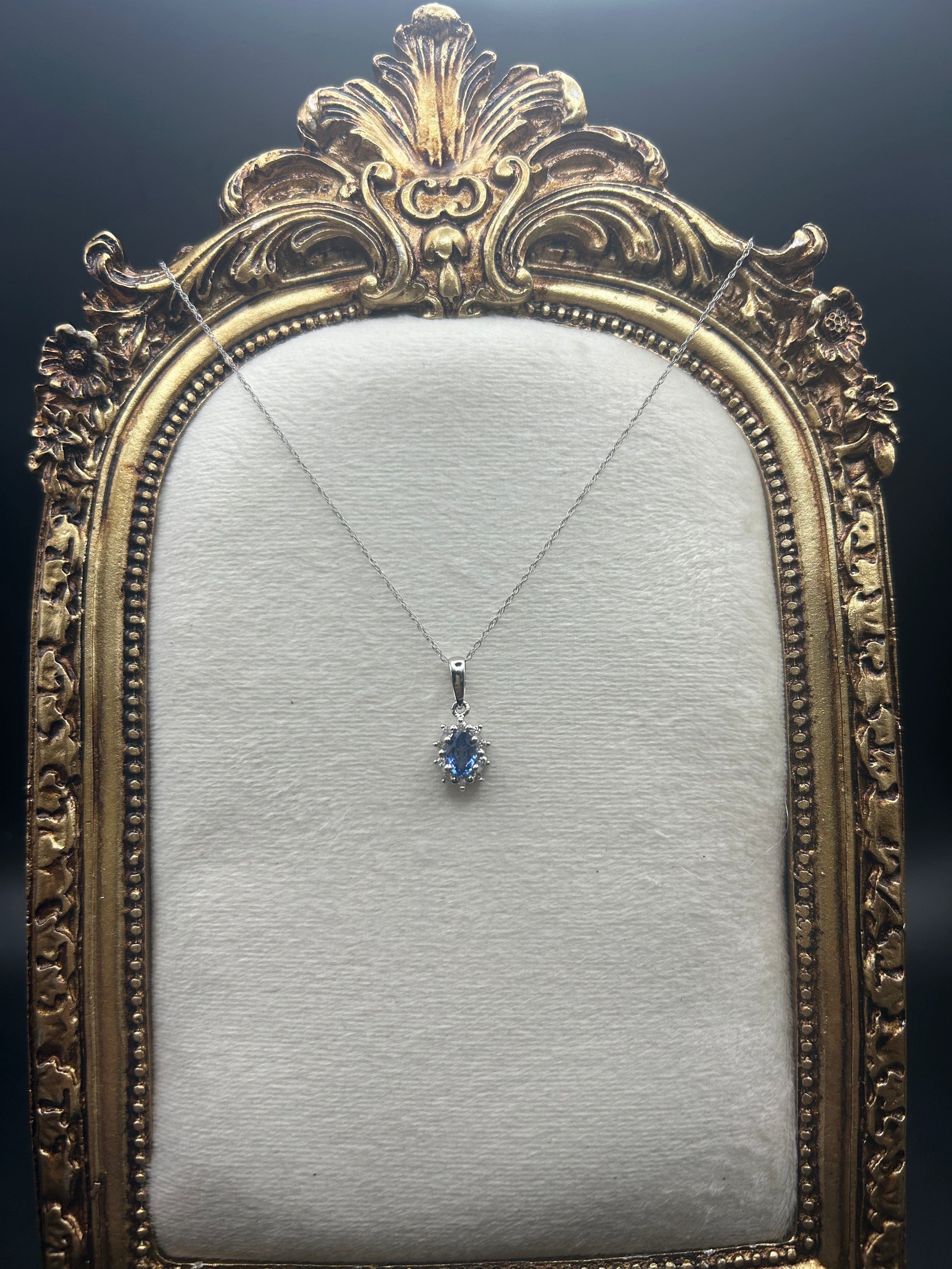 18K Sapphire and Diamond Halo Pendant