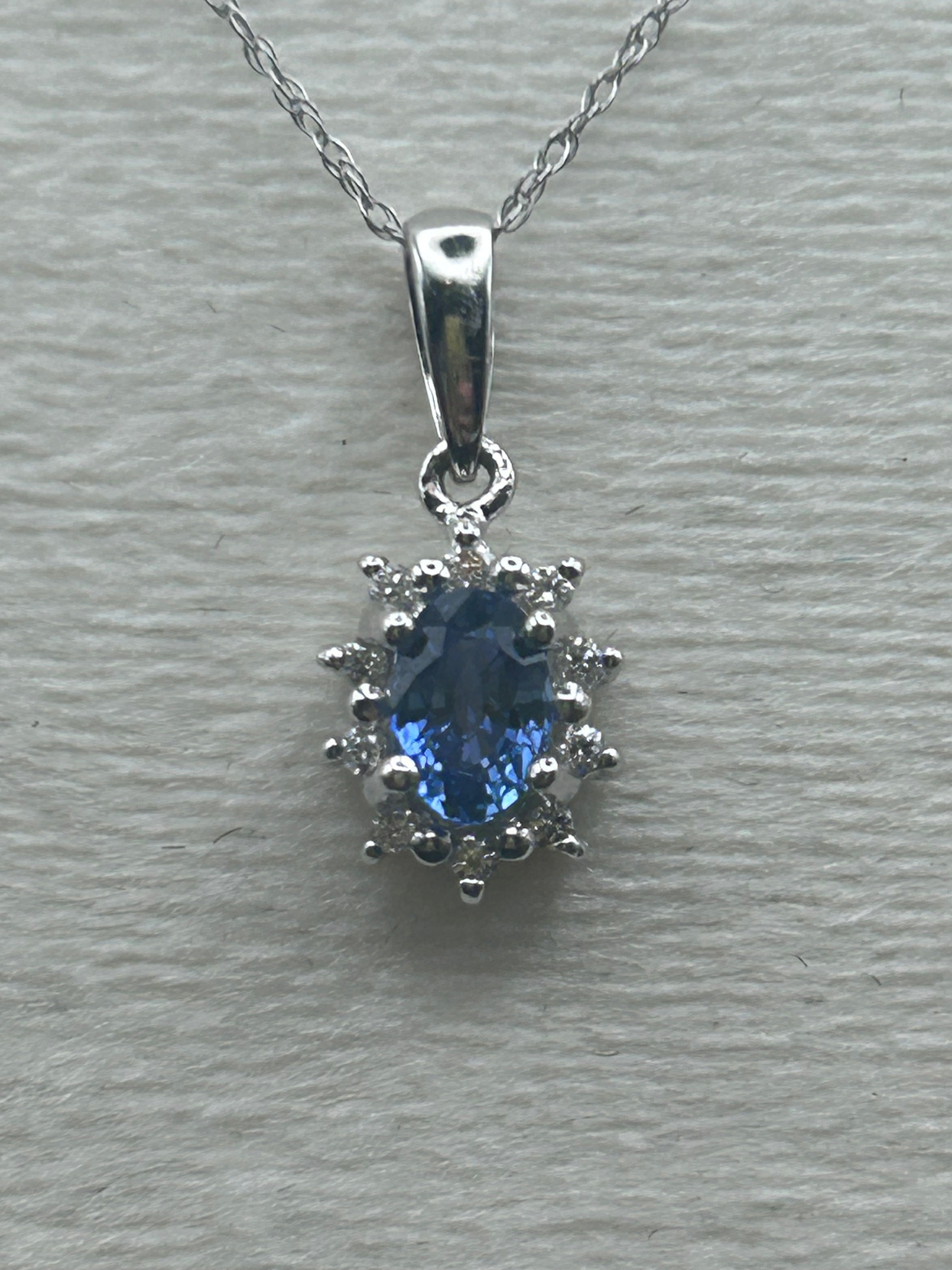 18K Sapphire and Diamond Halo Pendant