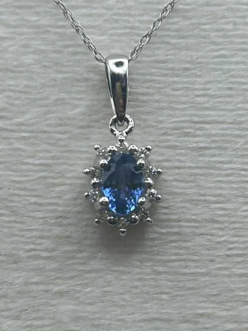18K Sapphire and Diamond Halo Pendant