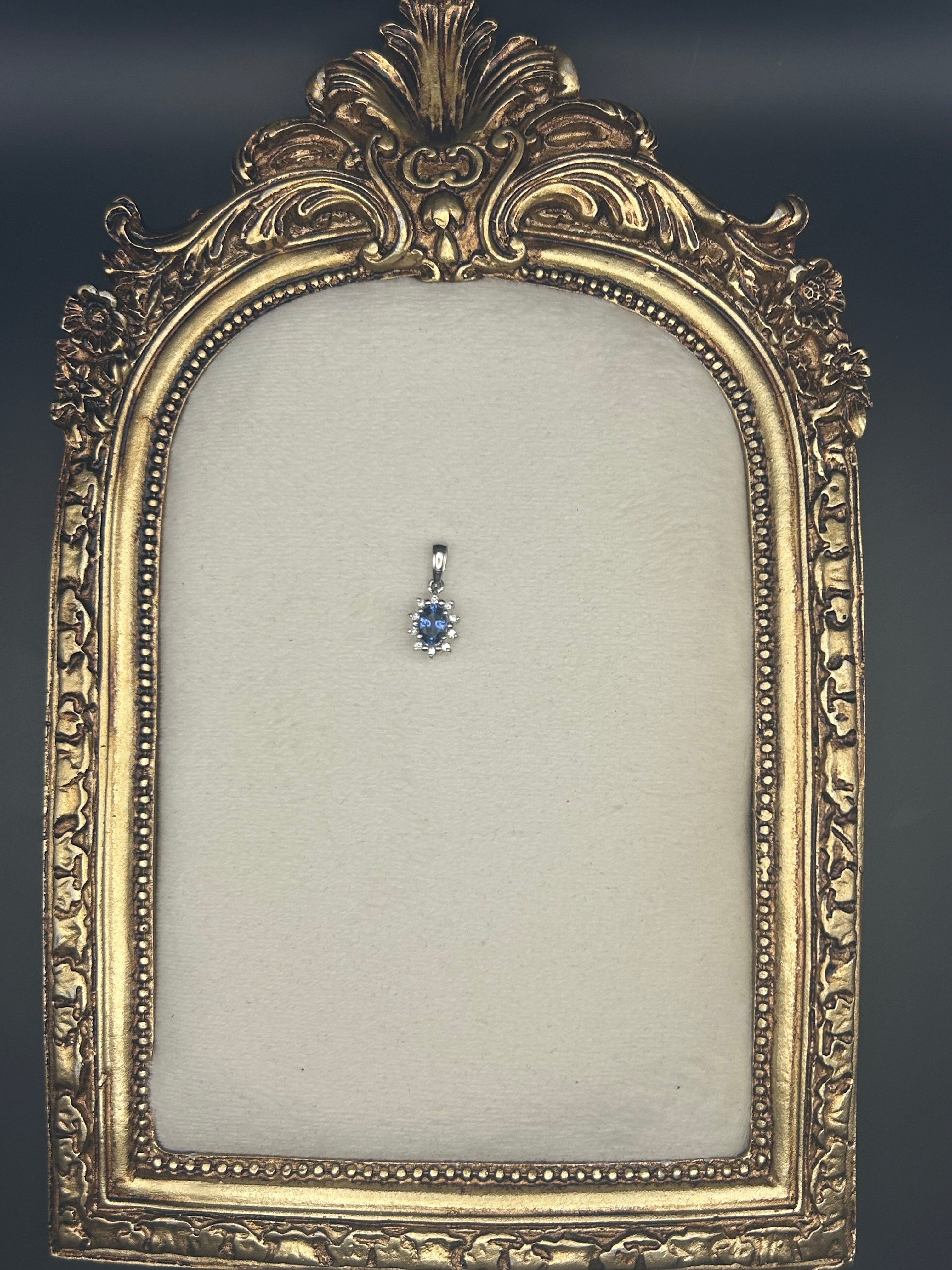 18K Sapphire and Diamond Halo Pendant