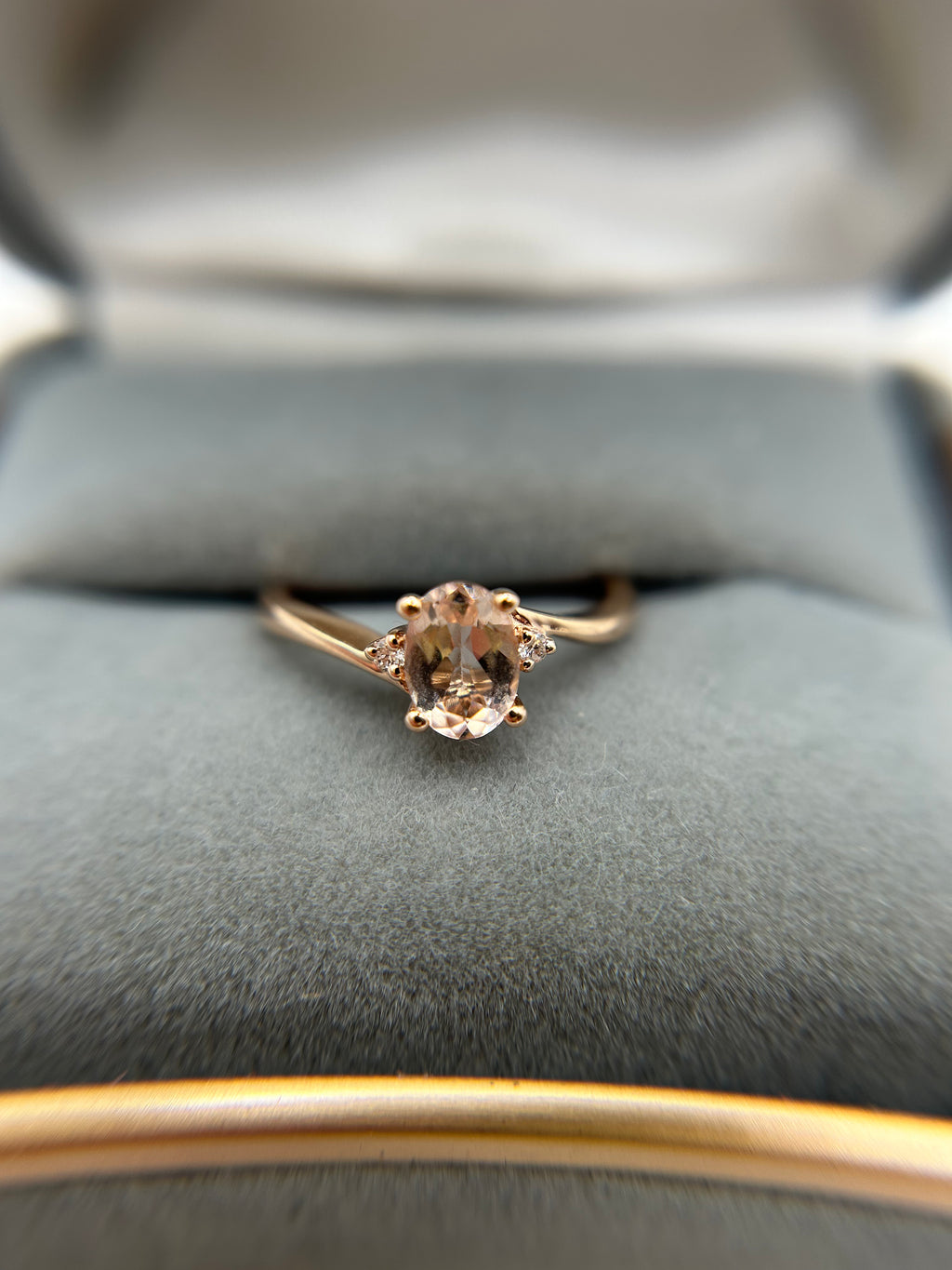 14K Rose Gold Morganite and Diamond Ring, size 6