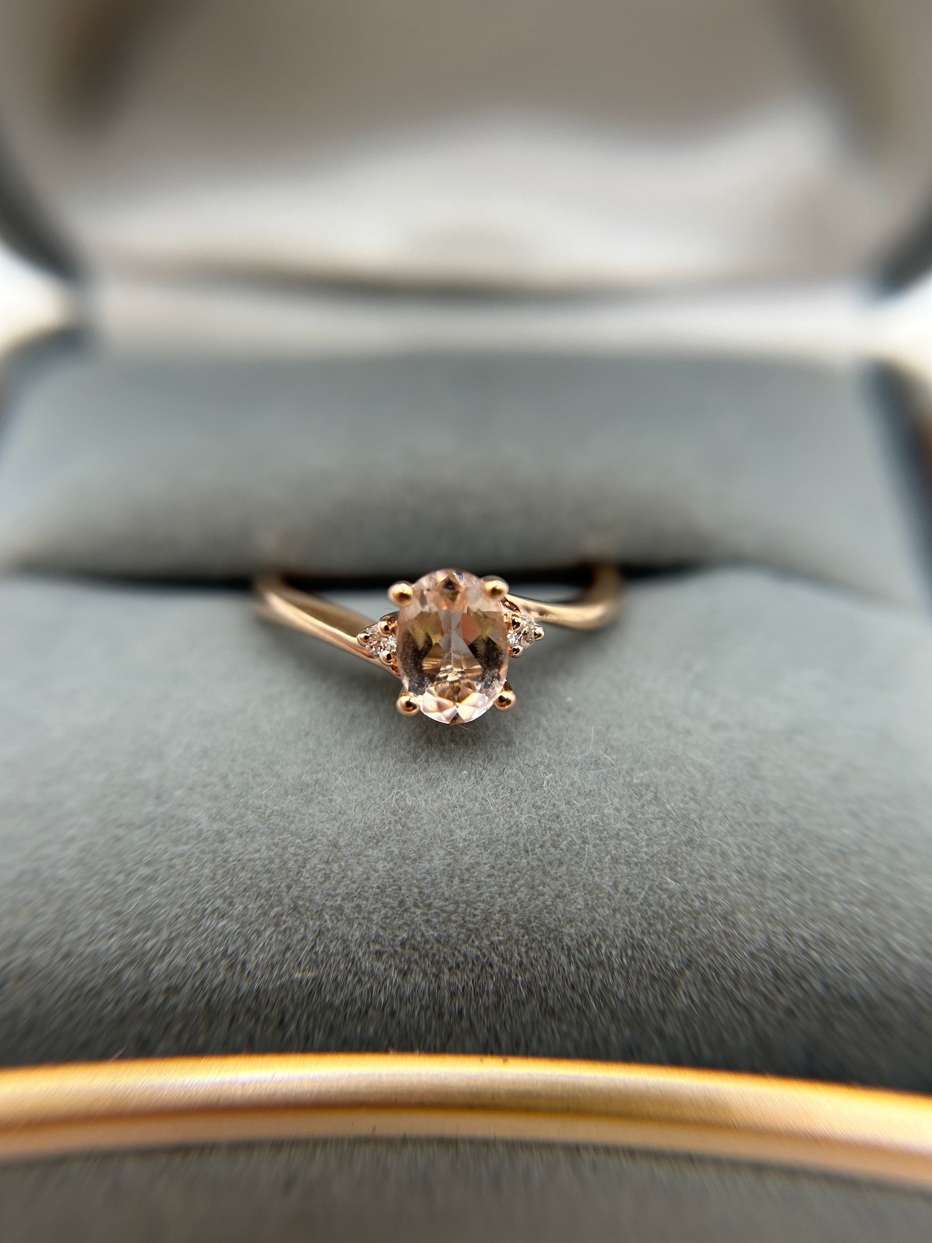 14K Rose Gold Morganite and Diamond Ring, size 6