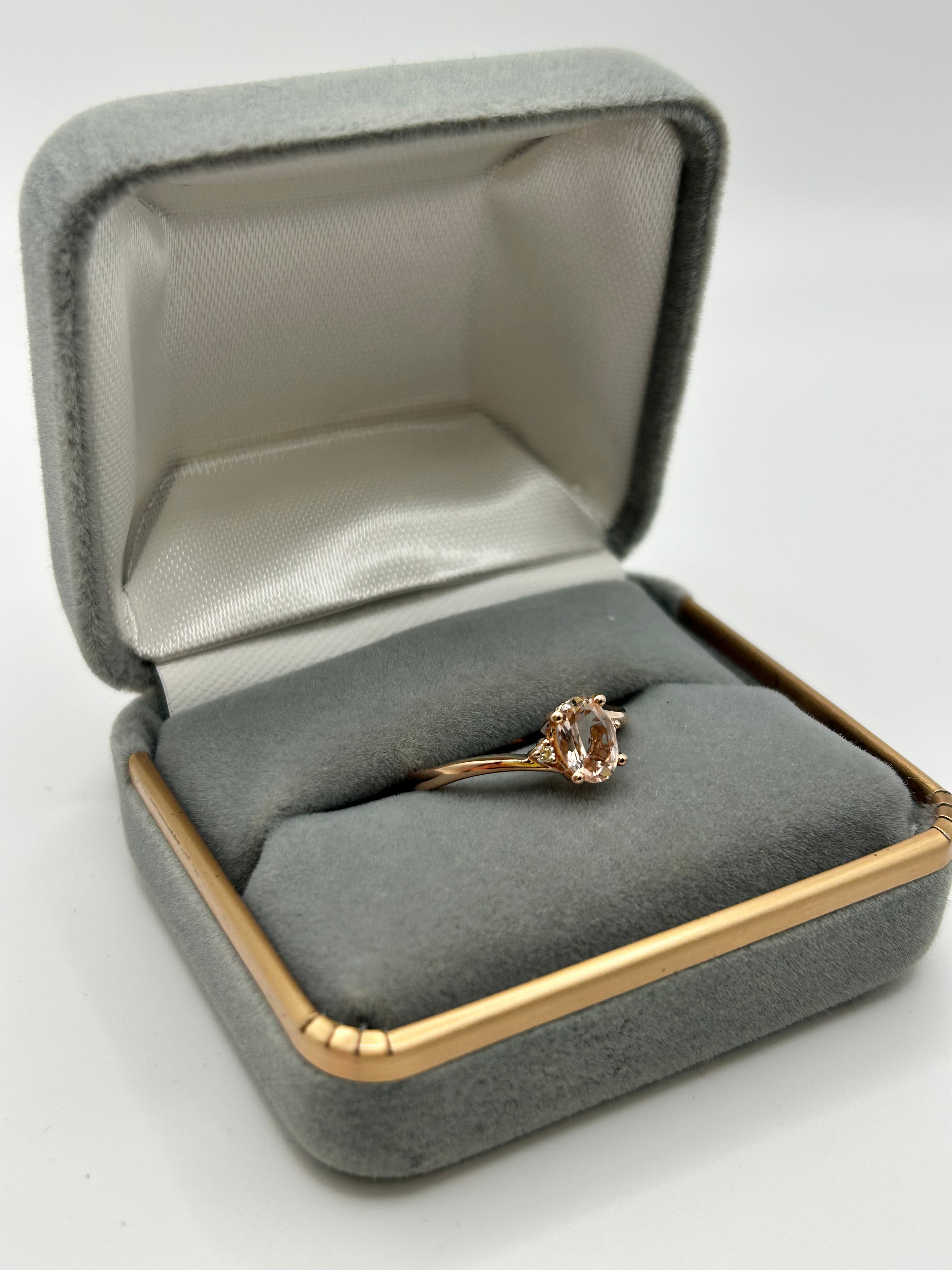 14K Rose Gold Morganite and Diamond Ring, size 6