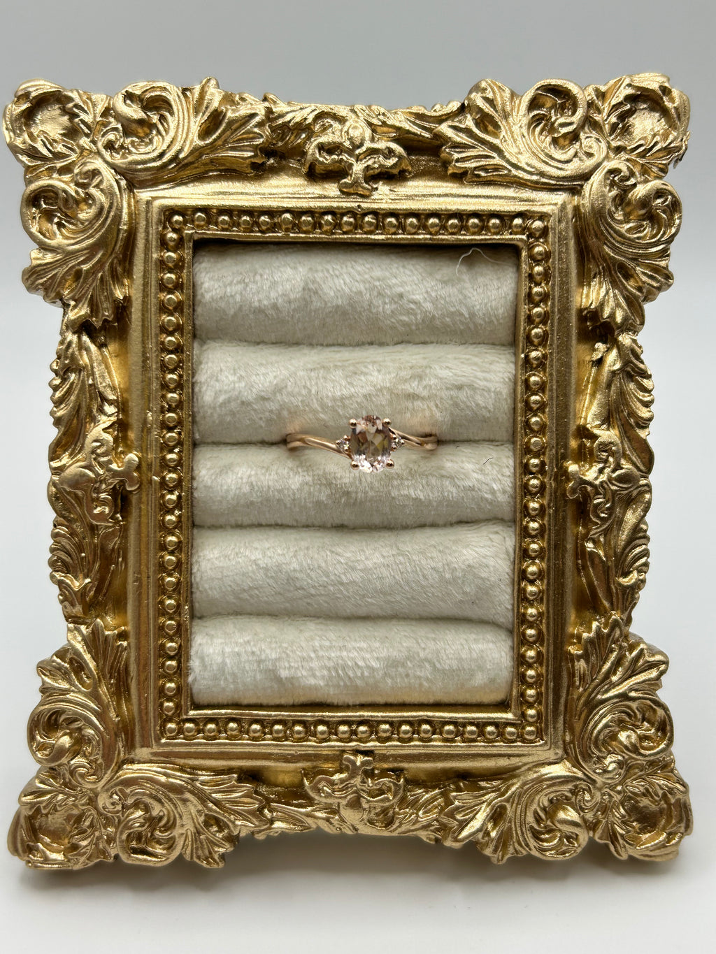 14K Rose Gold Morganite and Diamond Ring, size 6