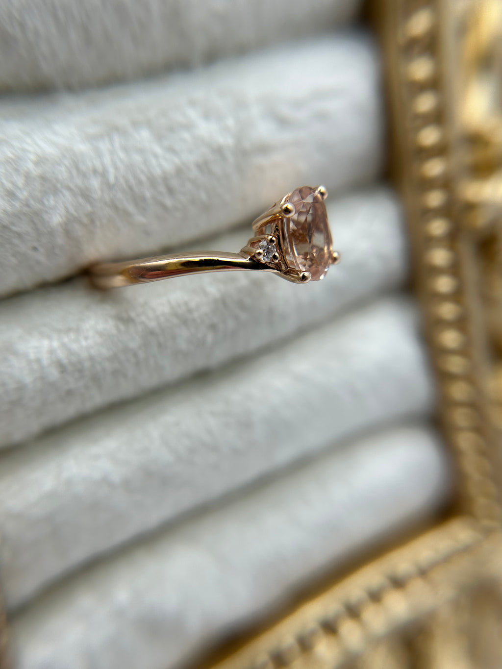 14K Rose Gold Morganite and Diamond Ring, size 6