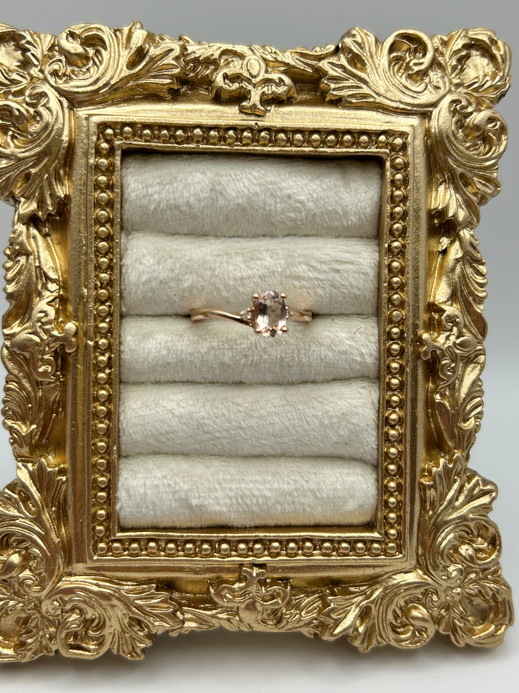 14K Rose Gold Morganite and Diamond Ring, size 6